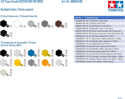 TAMIYA 14139 1:12 Team Suzuki ECSTAR GSX-RR 2020 Faithful Replica, Plastic kit, Crafts, Model kit, Assembly, unpainted, Multi-Coloured