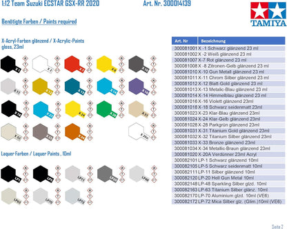 TAMIYA 14139 1:12 Team Suzuki ECSTAR GSX-RR 2020 Faithful Replica, Plastic kit, Crafts, Model kit, Assembly, unpainted, Multi-Coloured