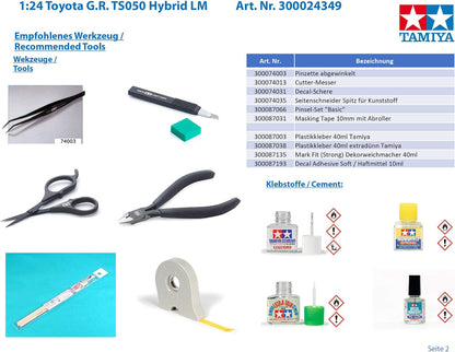 Tamiya 24349-1:24 Toyota G.R. TS050 Hybrid LM, Model Building, Plastic Building Kit, Hobby, Crafts, Gluing, Model Building Kit, Model, Assembly