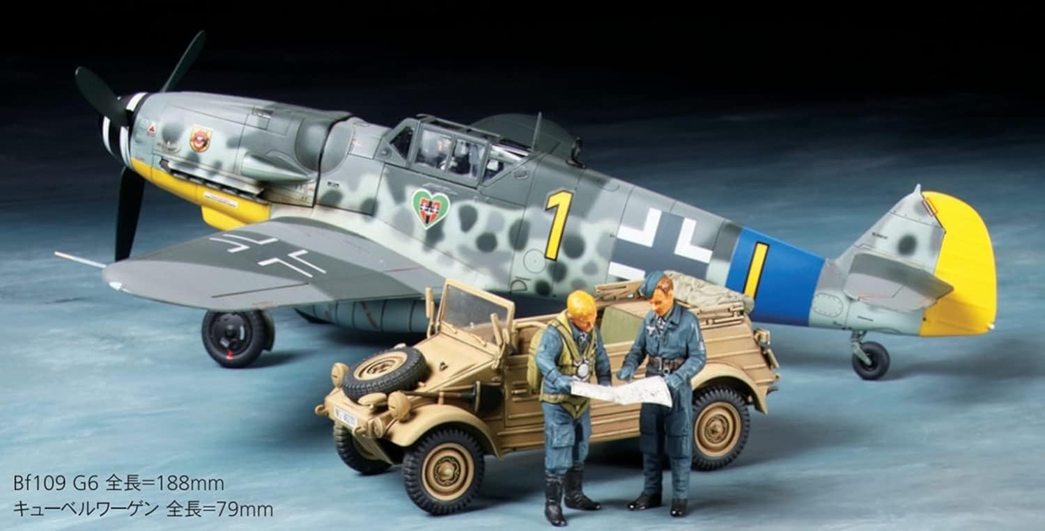 TAMIYA 25204 1:48 German BF109 G-6 & Bucket Trolley 82-Model, Plastic Kit for Assembly, Detailed Replica