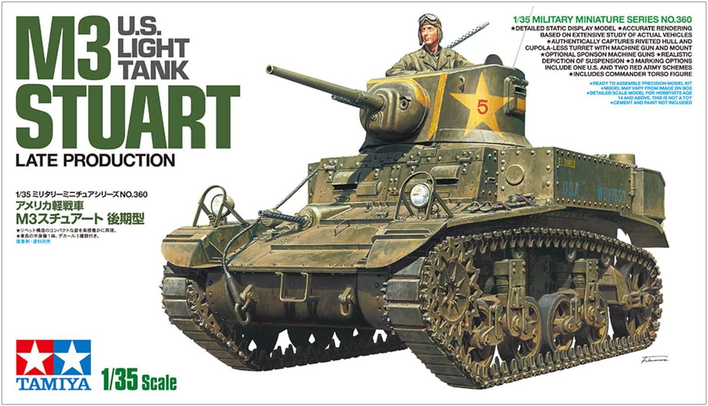 TAMIYA 35360 35360-1:35 US M3 Stuart Late Production, Model Making, Plastic Construction Kit, Unvarnished