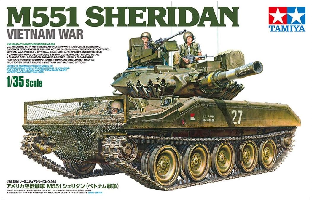 Tamiya TAM35365 Militär 35365-1:35 US M551 Sheridan Vietnam, Model Building, Plastic Construction kit, Unvarnished