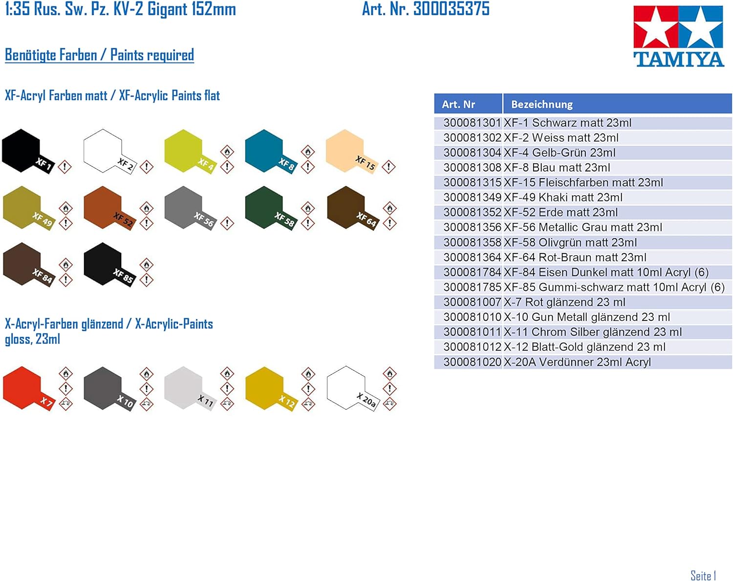 TAMIYA Army 35375 1:35 Rus. Black Pz. KV-2 Gigant 152 mm-Faithful Replica, Making, Plastic, Crafts, Hobbies, Gluing, Model kit, Assembly, unpainted, Multicoloured