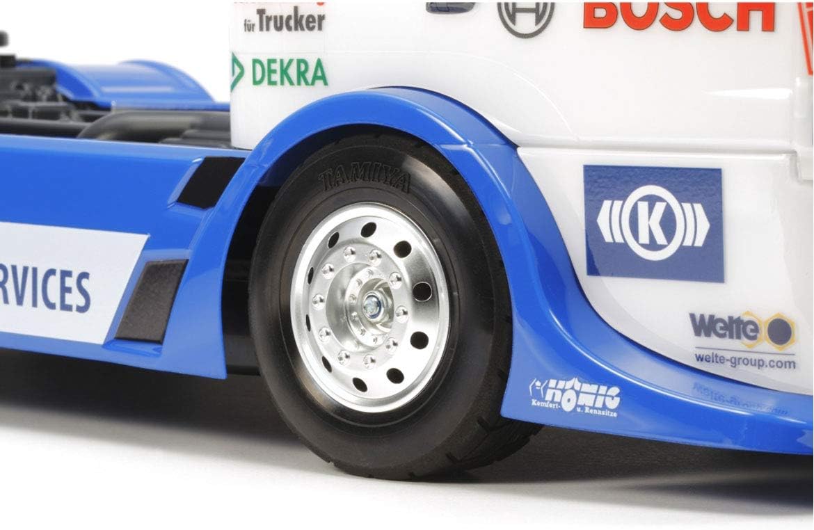 TAMIYA TAM58632 58632 MAN 58632-1:14 RC Team Hahn Racing TGS TT-01E, Remote Controlled car/Vehicle, Model Building, kit, Unvarnished RaceTruck MAN (Team Hahn Racing)