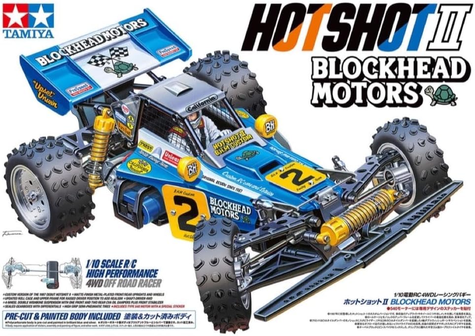 TAMIYA 58710 1:10 Hotshot II Blockhead Motors-Remote Controlled Car, RC Vehicle, Model Building, Hobby Crafts, Light Blue