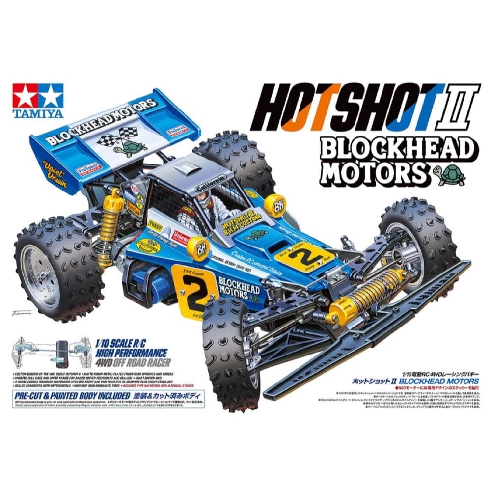 TAMIYA 58710 1:10 Hotshot II Blockhead Motors-Remote Controlled Car, RC Vehicle, Model Building, Hobby Crafts, Light Blue