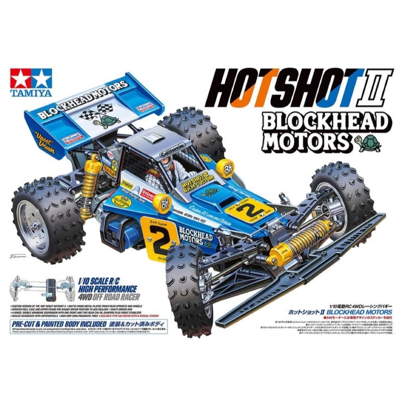 TAMIYA 58710 1:10 Hotshot II Blockhead Motors-Remote Controlled Car, RC Vehicle, Model Building, Hobby Crafts, Light Blue