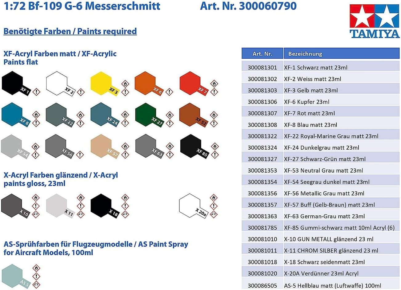 Tamiya 60790 – 1:72 Bf-109 G-6 Messerschmitt, model making, plastic kit, hobby, crafts, gluing, model building kit, model, assembly. Unvarnished