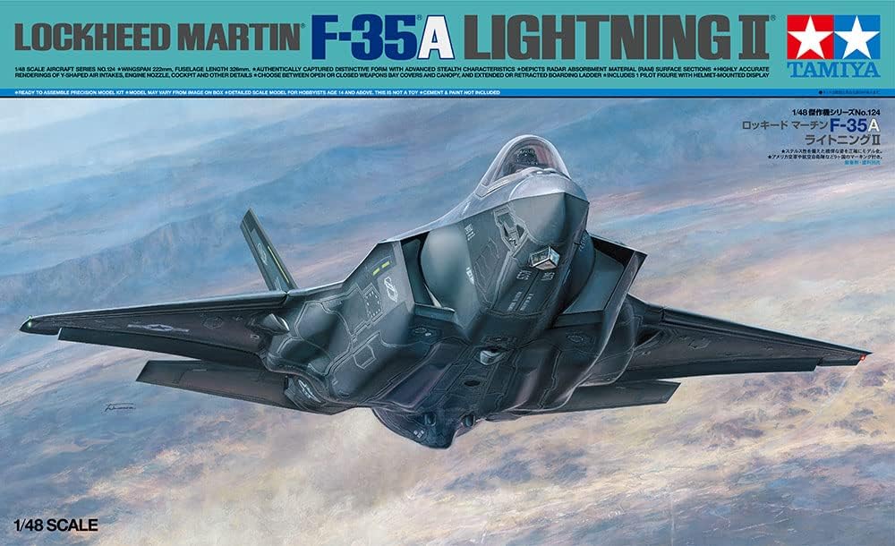TAMIYA 61124 1:48 US F-35A Lightning II, True-to-Original Replica Plastic Kit, Crafts, Model Kit, Assembly, Unpainted, Multicoloured