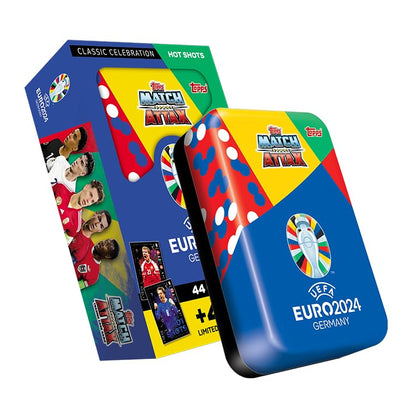 Topps Official Euro 2024 Match Attax - Mega Tin 1 - Hot Shots - contains 44 EURO 2024 Match Attax cards plus 4 exclusive Hot Shots Limited Edition cards! Mega Tin Hot Shots