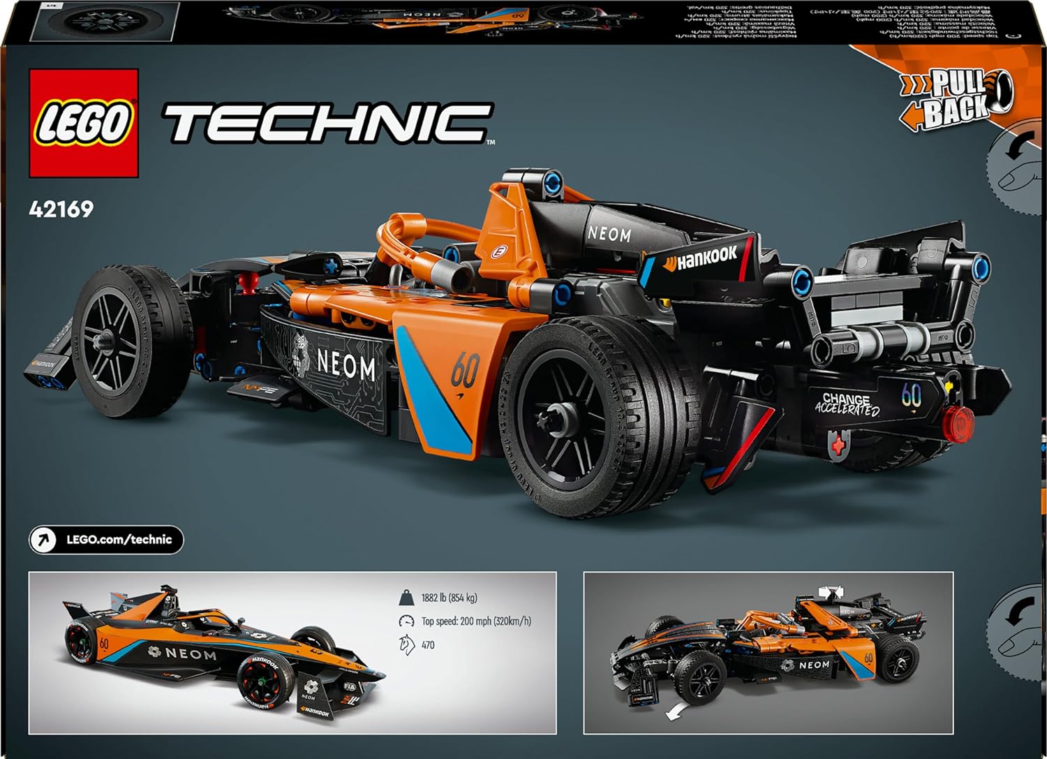 LEGO Technic NEOM McLaren Formula E Race Car, Rennwagen Spielzeug für Kinder ab 9 Jahren, Jungen und Mädchen, Modellfahrzeug-Bausatz, Dekoration für das Kinderzimmer, Geschenkidee zum Geburtstag 42169