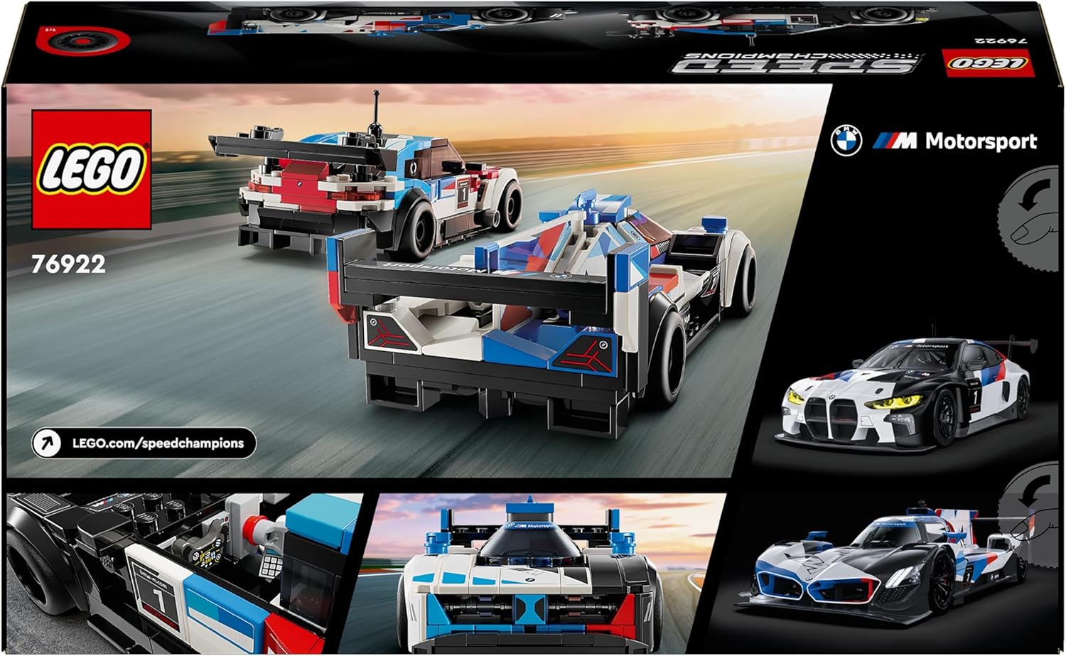 LEGO Speed Champions BMW M4 GT3 & BMW M Hybrid V8 Race Car Toys for 9 Plus Year Old Boys & Girls, Buildable Model Vehicles with 2 Driver Minifigures, Kids' Bedroom Decoration, Birthday Gift Idea 76922