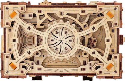 Wood Trick Enigma Chest Lock Box Wooden 3D Puzzles for Adults and Kids to Build - Engineering DIY Project Mechanical Model Kits for Adults Wooden Models