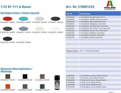 ITALERI 1:72 Aircraft No 1235 EF-111 A Raven Model Kit