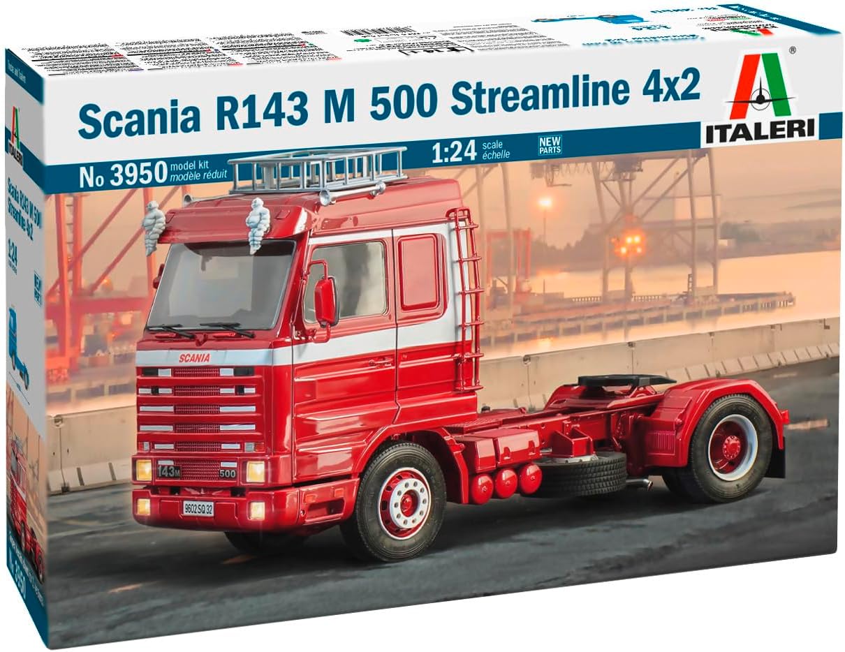 Italeri 3950 1:24 Scania 143M 500 Streamline 4x2 Model Building Kit, Standing Model Building, Crafts, Hobby, Gluing, Plastic Kit, Detailed Multi-Coloured
