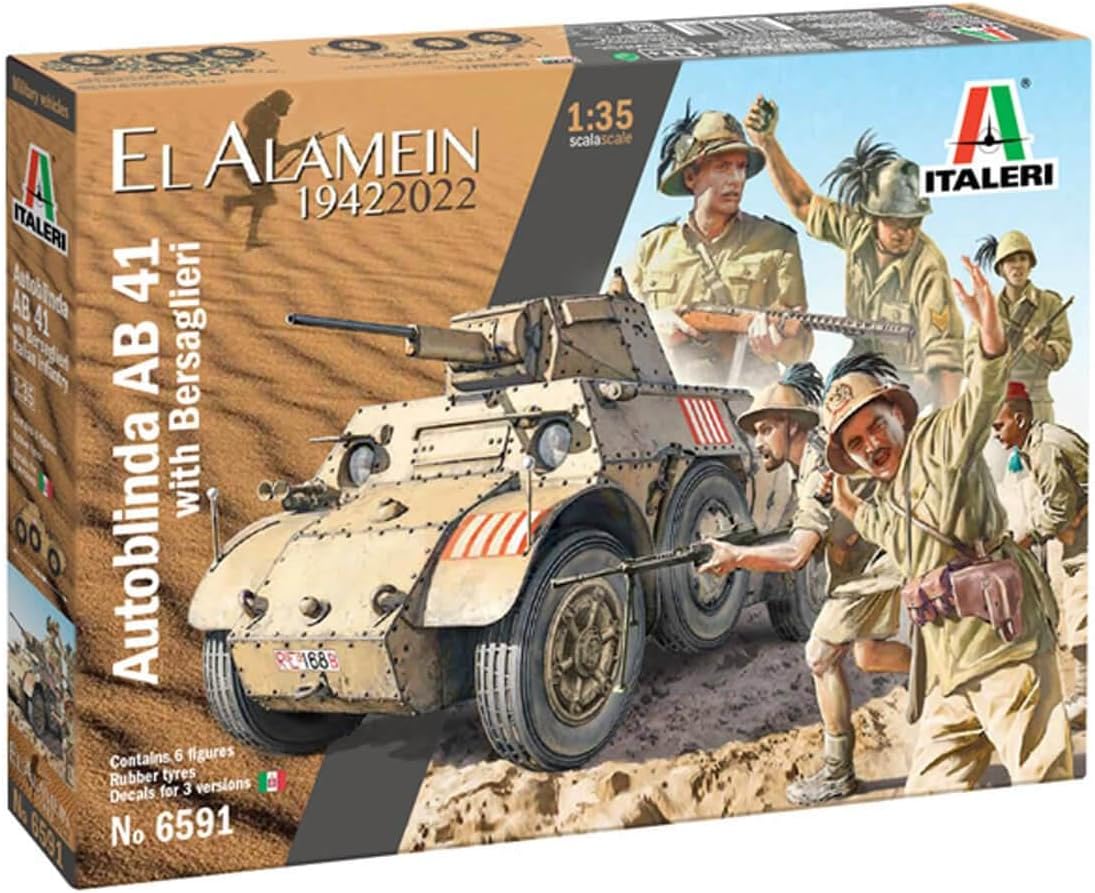Italeri 6591 1:35 AB 41 with Bersaglieri Italian Infantry - Model Building Kit, Standing Model Making, Crafts, Hobby, Gluing, Plastic Kit, Detailed, Unpainted