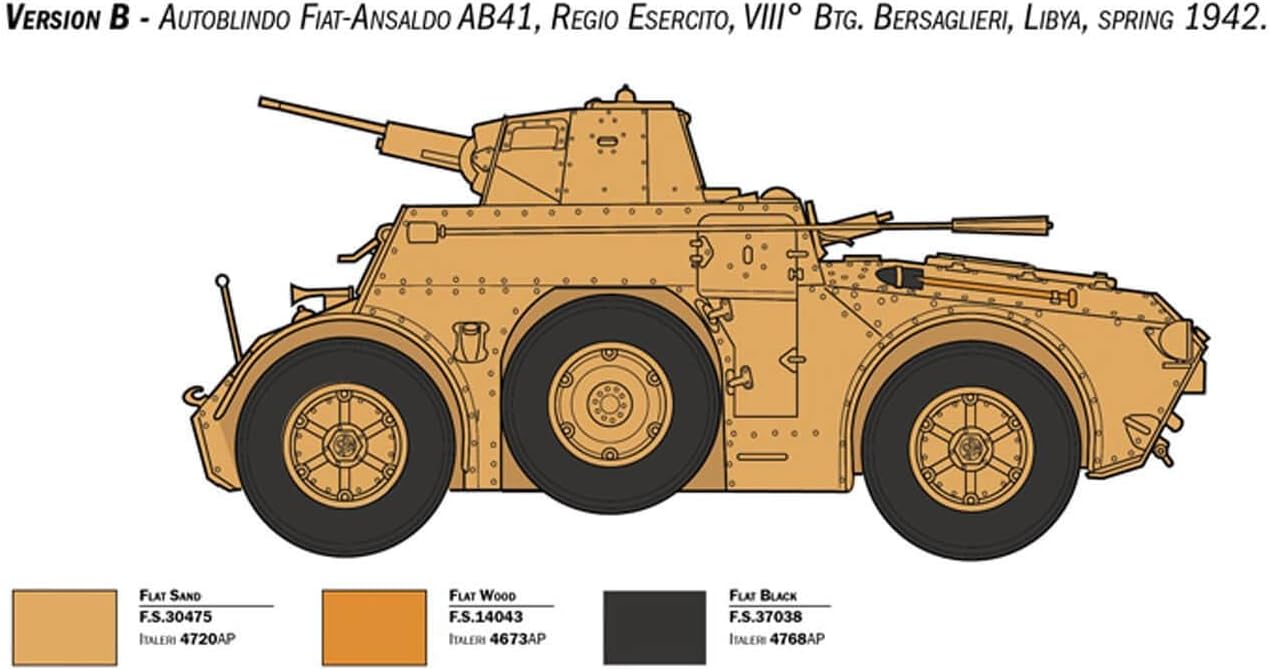 Italeri 6591 1:35 AB 41 with Bersaglieri Italian Infantry - Model Building Kit, Standing Model Making, Crafts, Hobby, Gluing, Plastic Kit, Detailed, Unpainted