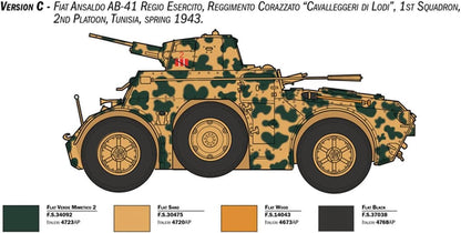 Italeri 6591 1:35 AB 41 with Bersaglieri Italian Infantry - Model Building Kit, Standing Model Making, Crafts, Hobby, Gluing, Plastic Kit, Detailed, Unpainted