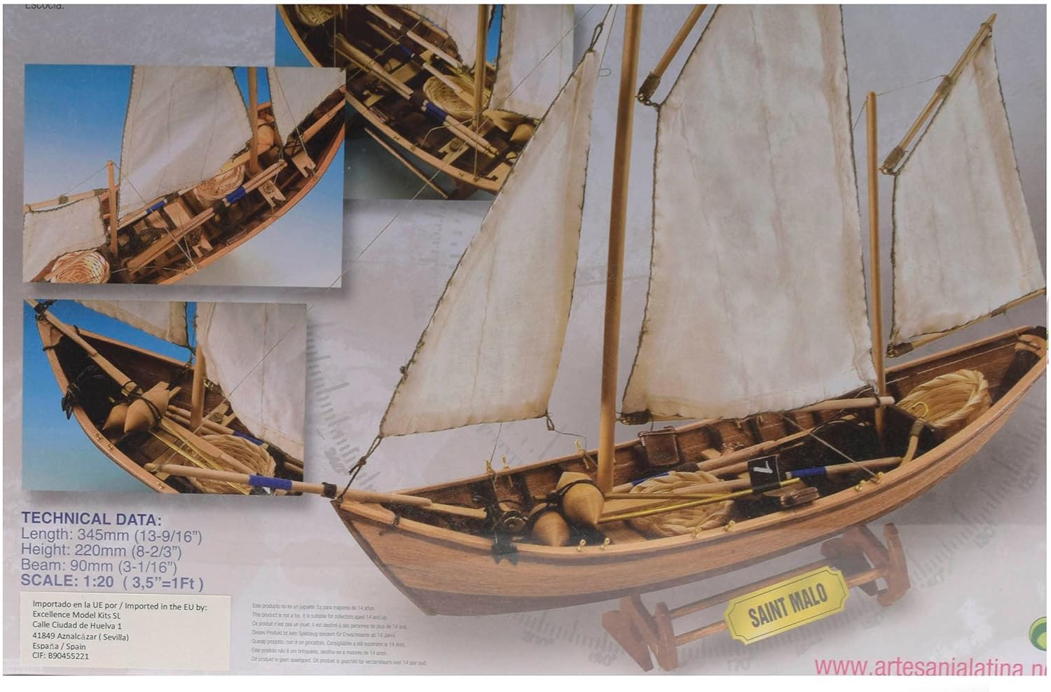 Artesanía Latina 19010. Wooden Fishing Ship Model French Doris Saint Malo 1:20 Scale. Modeling Kit to Be Built