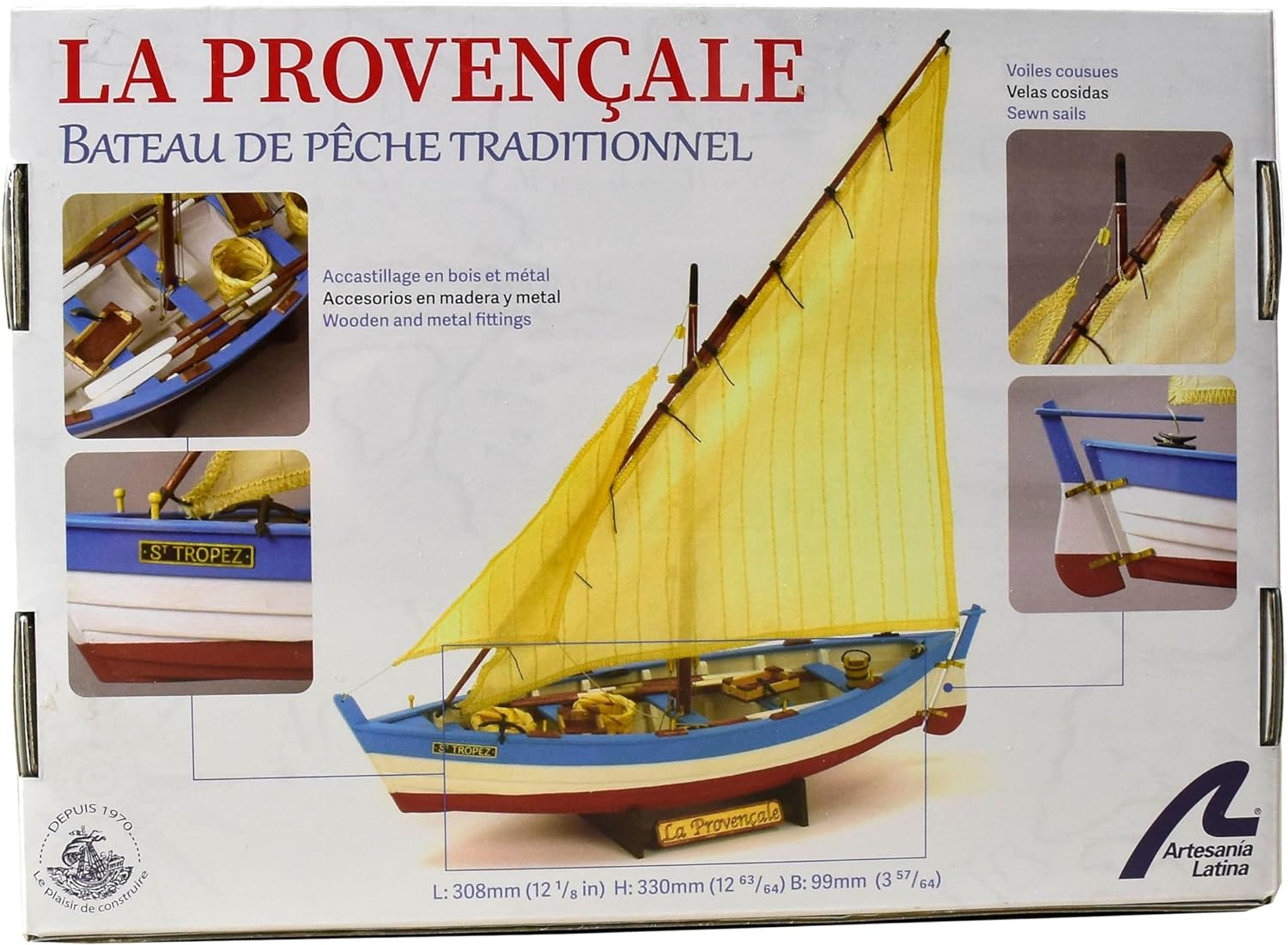 Artesanía Latina - Wooden Ship Model Kit – French Fishing Boat, La Provençale - Model 19017-N, Scale 1:20 - Models to Assemble - Initiation Level