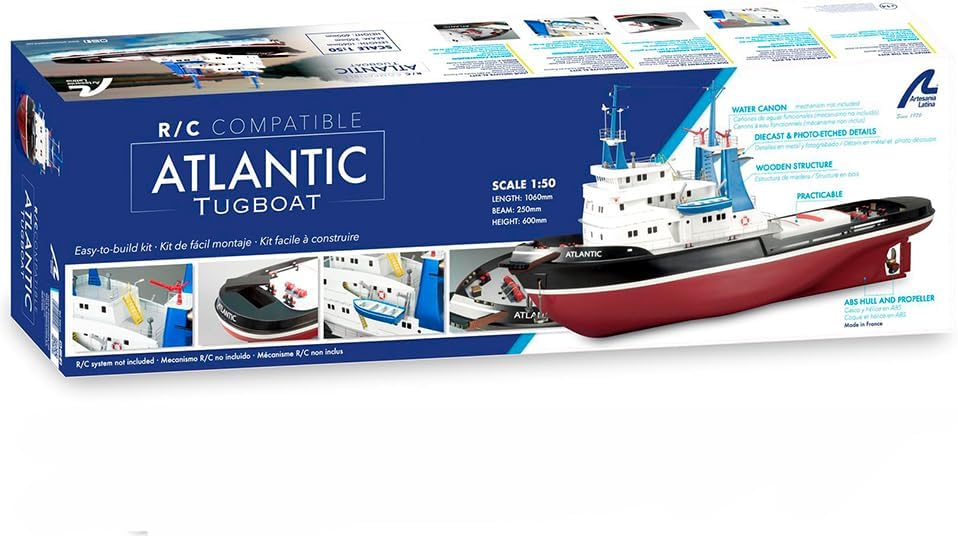 Artesanía Latina – Holz und ABS modellschiff – Schleppdampfer Atlantic - Modell 20210, Maßtab 1:50 - Modelle zu Bauen - Mittleres Niveau