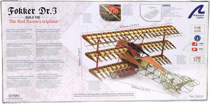Artesanía Latina 20350. Wooden & metal fighter model Fokker Dr. I 1:16