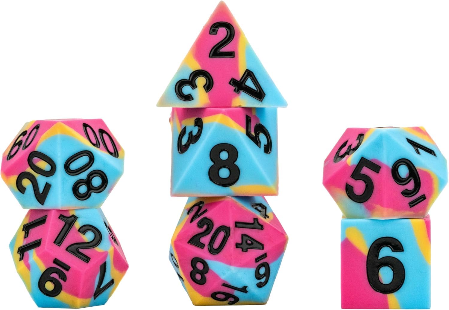 FanRoll 16mm Pride Sharp Edge Silicone Rubber Poly Dice Set: Pansexual