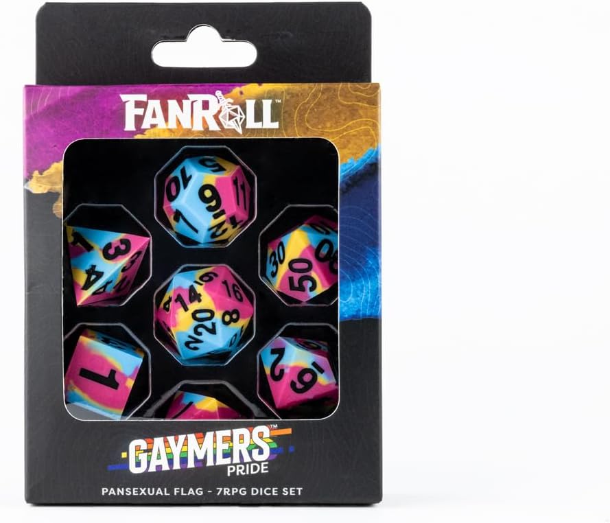 FanRoll 16mm Pride Sharp Edge Silicone Rubber Poly Dice Set: Pansexual