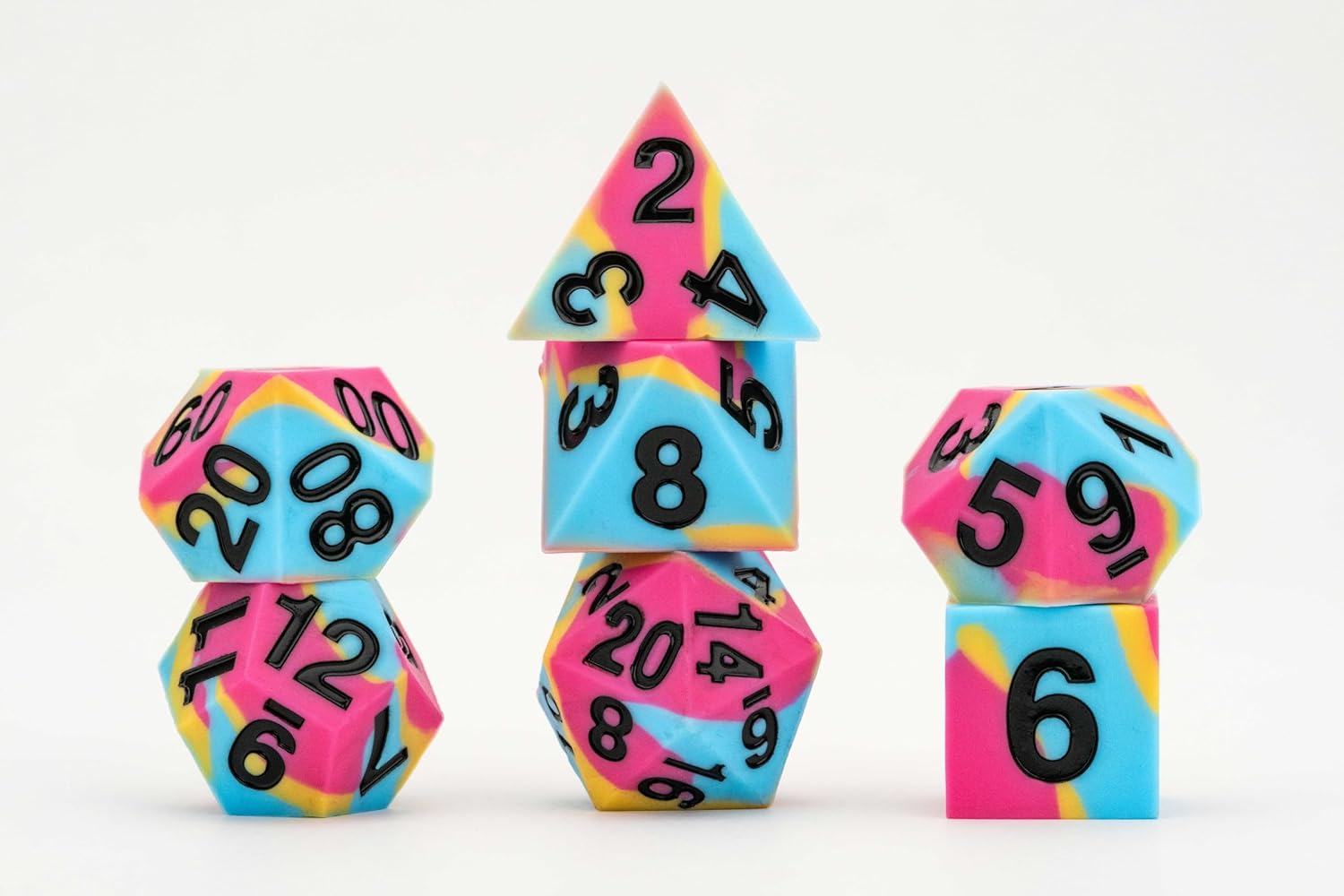 FanRoll 16mm Pride Sharp Edge Silicone Rubber Poly Dice Set: Pansexual
