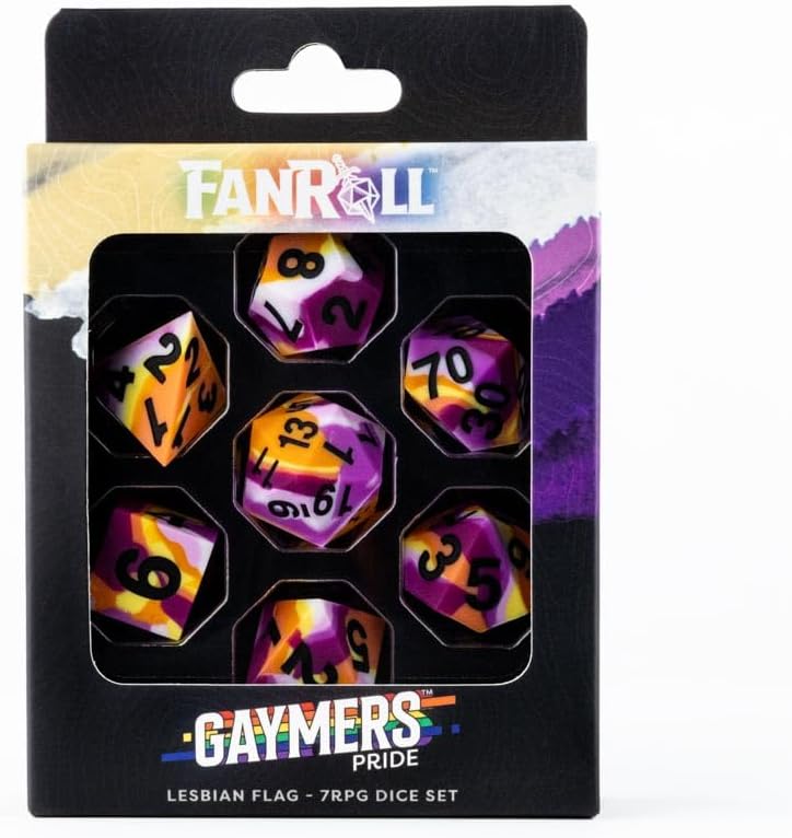 FanRoll by Metallic Dice Games 16mm Pride Sharp Edge Silicone Rubber Poly Dice Set: Lesbian