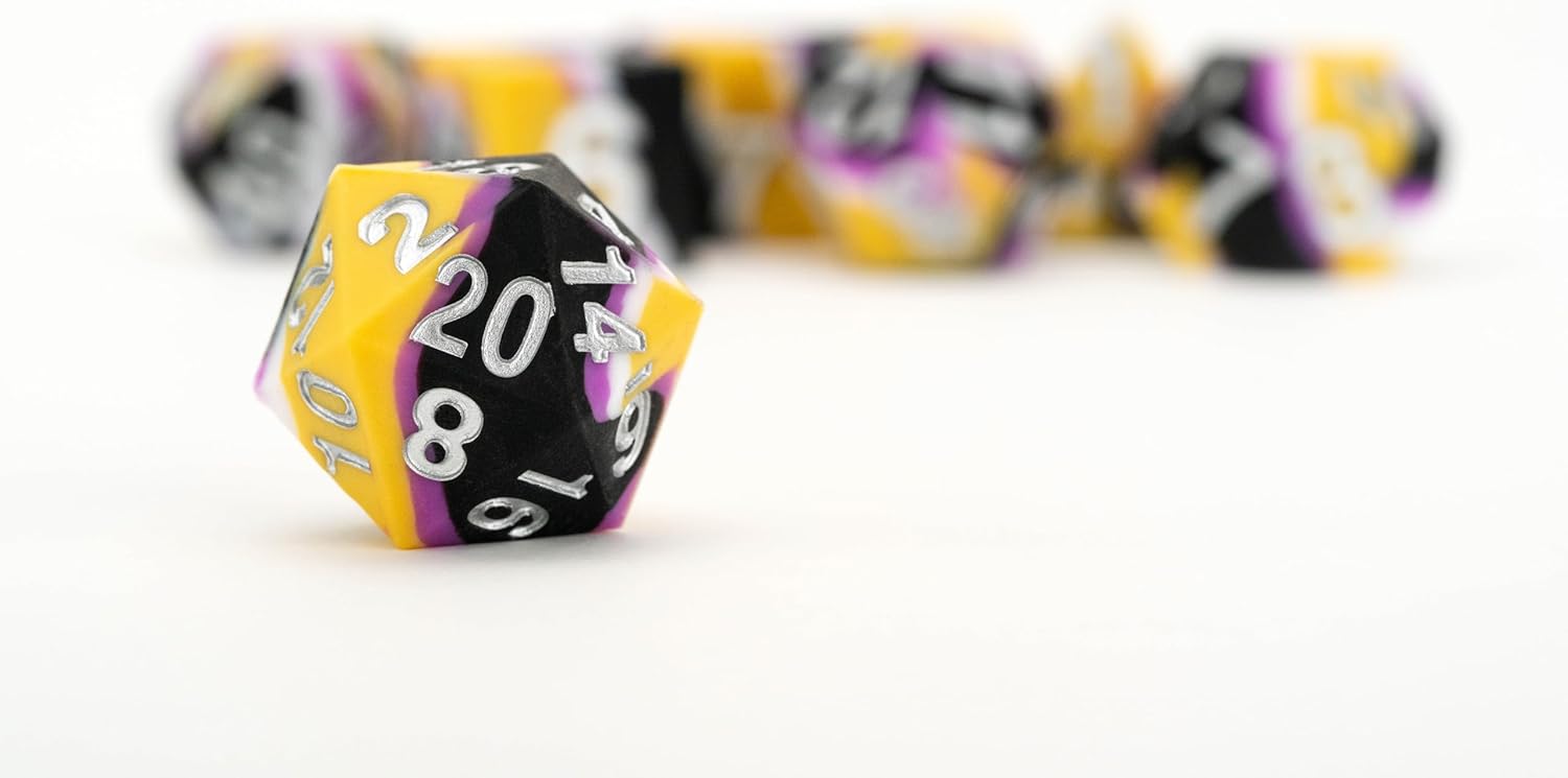FanRoll by Metallic Dice Games 16mm Pride Sharp Edge Silicone Rubber Poly Dice Set: Nonbinary