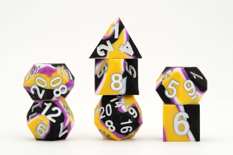 FanRoll by Metallic Dice Games 16mm Pride Sharp Edge Silicone Rubber Poly Dice Set: Nonbinary