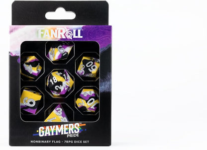 FanRoll by Metallic Dice Games 16mm Pride Sharp Edge Silicone Rubber Poly Dice Set: Nonbinary