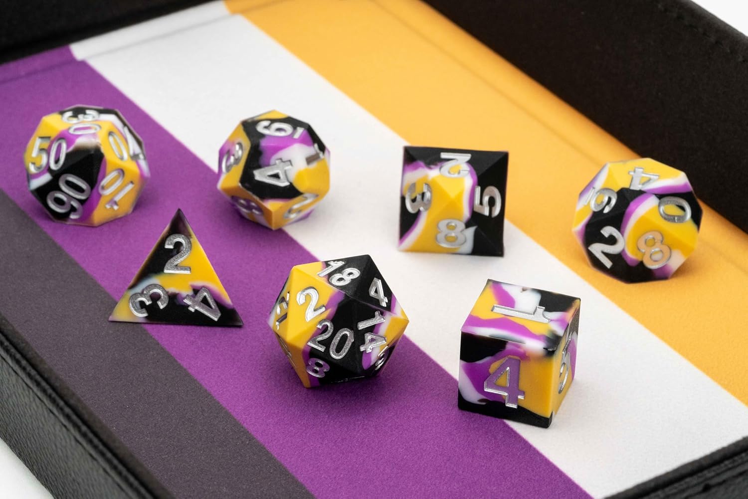 FanRoll by Metallic Dice Games 16mm Pride Sharp Edge Silicone Rubber Poly Dice Set: Nonbinary