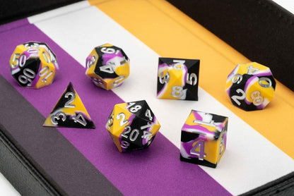 FanRoll by Metallic Dice Games 16mm Pride Sharp Edge Silicone Rubber Poly Dice Set: Nonbinary