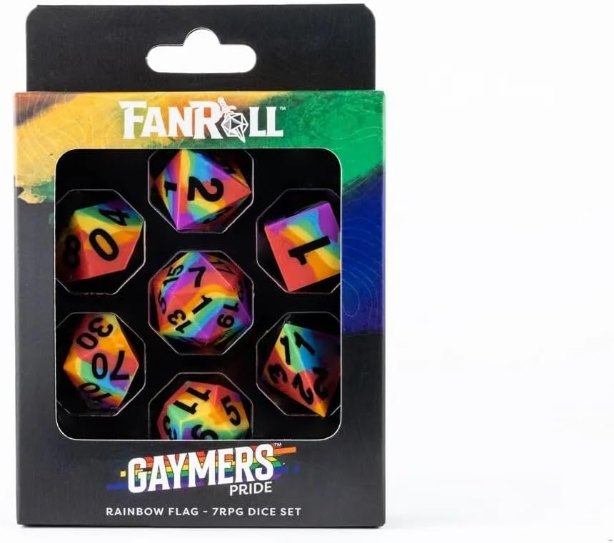 FanRoll by Metallic Dice Games 16mm Pride Sharp Edge Silicone Rubber Poly Dice Set: Rainbow Flag