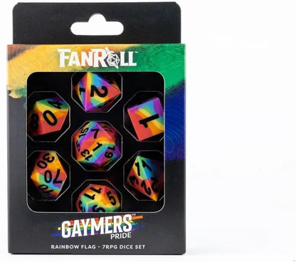 FanRoll by Metallic Dice Games 16mm Pride Sharp Edge Silicone Rubber Poly Dice Set: Rainbow Flag