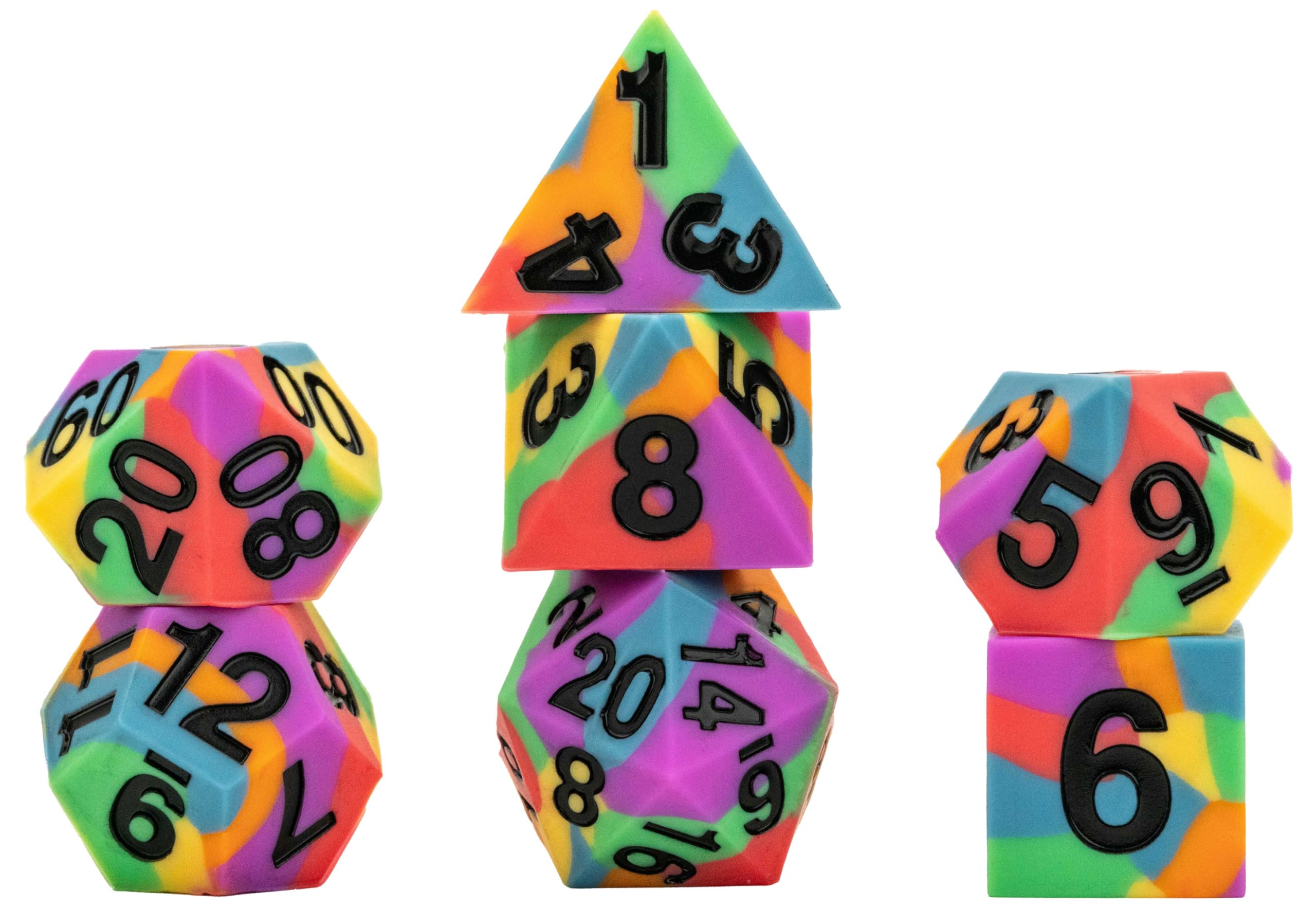 FanRoll by Metallic Dice Games 16mm Pride Sharp Edge Silicone Rubber Poly Dice Set: Rainbow Flag
