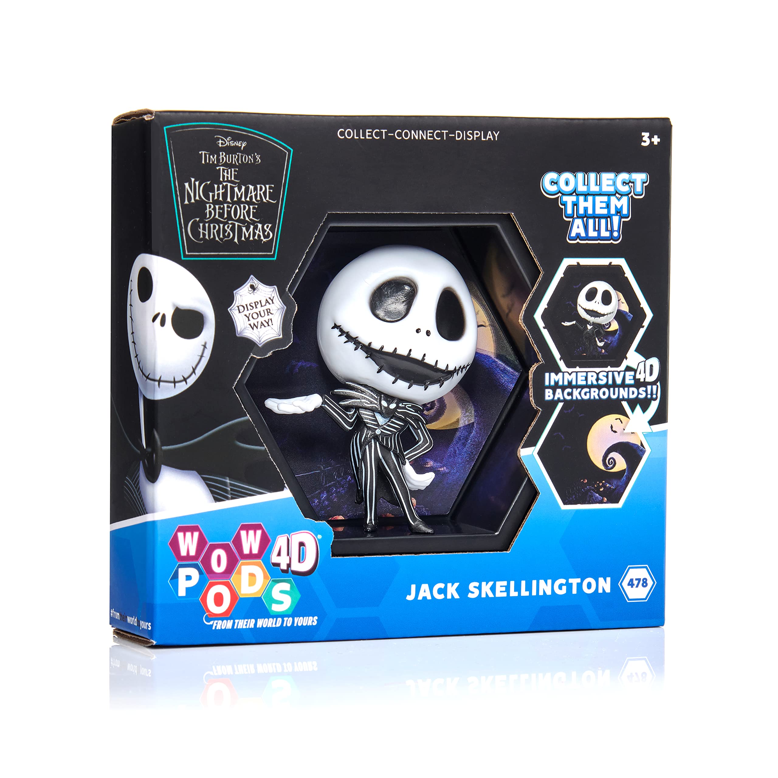 WOW! PODS 4D Disney Jack Skellington | Unique Connectable Collectable Bobble-head figure that Bursts from their World into Yours | Wall or Shelf Display | Disney Toys and Gifts