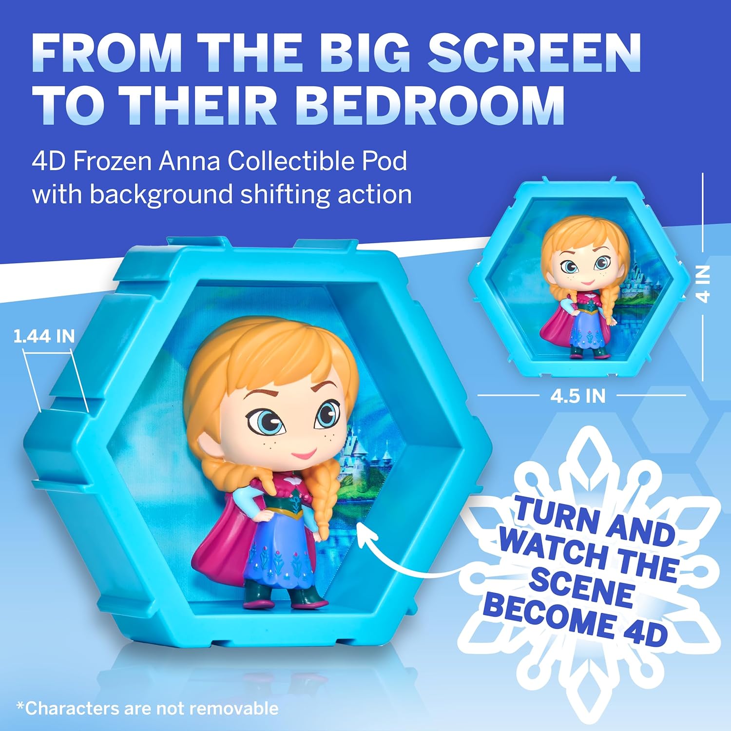 WOW! PODS 4D Disney Frozen Anna, Connectable Collectable Bobble-head figure that Bursts from their World into Yours, Wall or Shelf Display, Disney Toys and Gifts, Series 1 no. 425