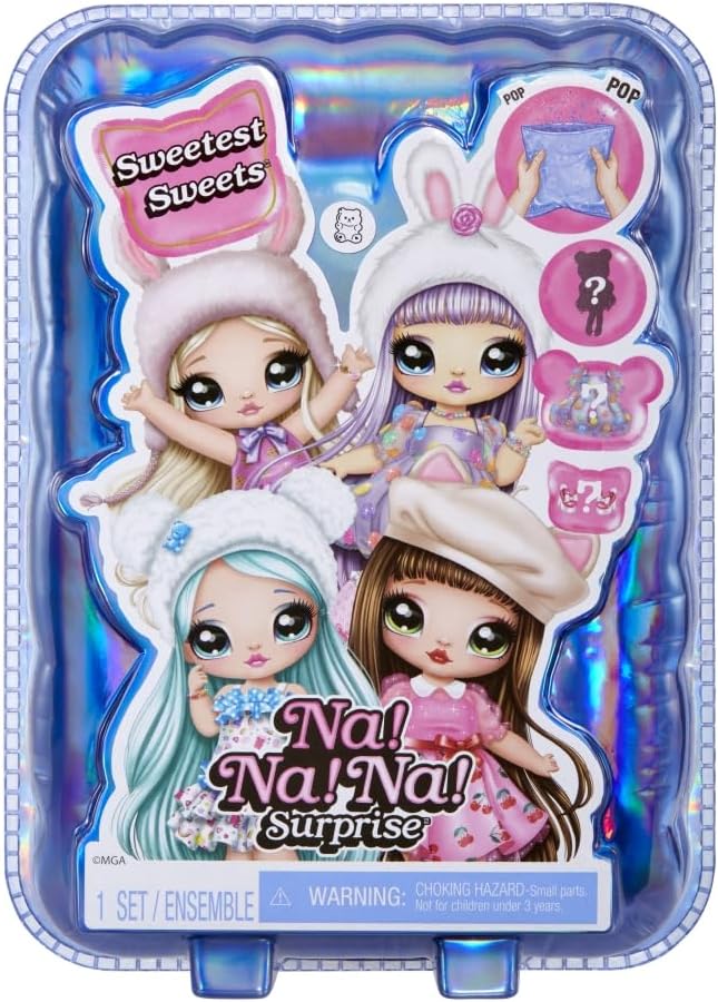 Na! Na! Na! Surprise Sweetest Sweets - Brianna Bear - Muñeca de Moda Suave de 19 cm - Muñeca Posable Inspirada en una Osa con Zapatos y Cepillo - Embalaje Misterioso y Sorpresa de Confeti - para +5