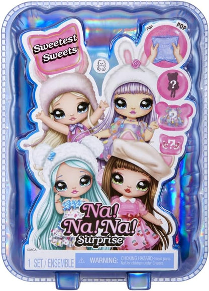 Na! Na! Na! Surprise Sweetest Sweets - Brianna Bear - Muñeca de Moda Suave de 19 cm - Muñeca Posable Inspirada en una Osa con Zapatos y Cepillo - Embalaje Misterioso y Sorpresa de Confeti - para +5