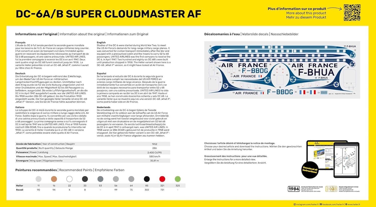 Heller 56315 STARTER KIT DC6 Super Cloudmaster AF 1/72