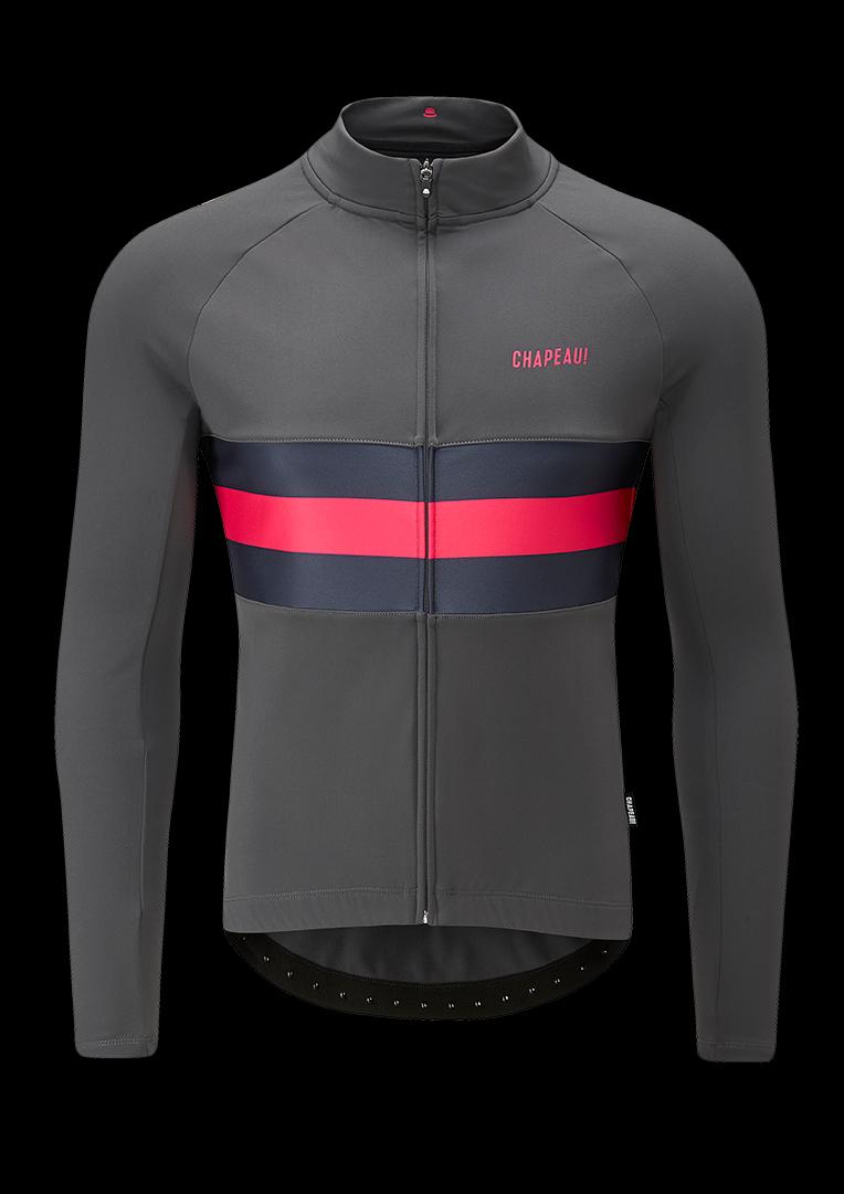 Chapeau! Mens Tempo II Hoop Stripe Thermal Jersey Carbon Grey Medium