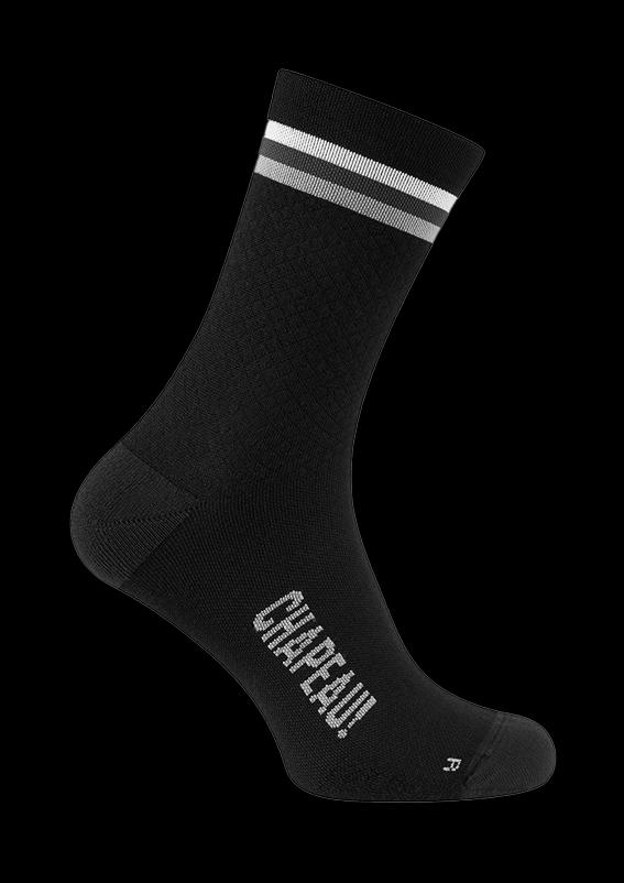 Chapeau! Merino Socks, Hoop Stripe, Tall 16cm, Black, 36-39