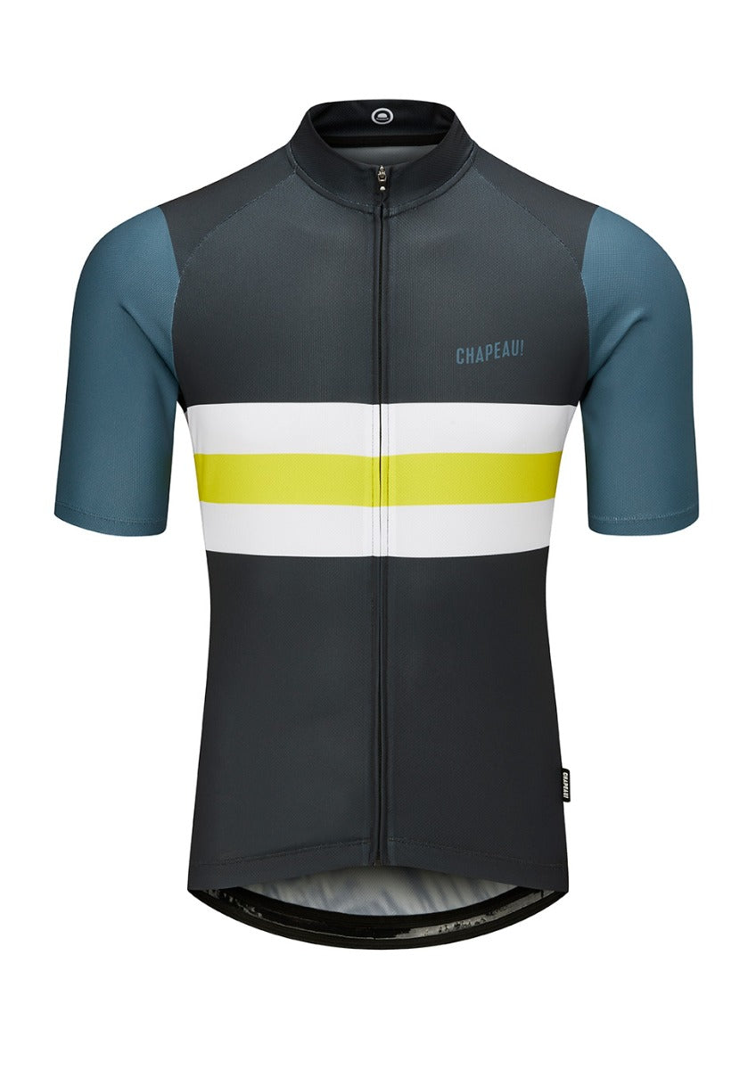 Chapeau! Mens Tempo Jersey Block Stripe Midnight/Jaune XXL