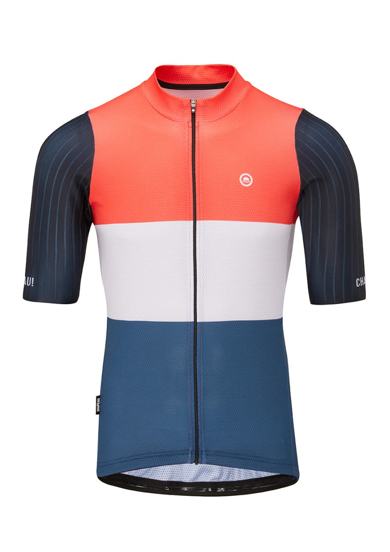 Chapeau! Mens Club Jersey PRO Colour Block Midnight/Hot Coral XXL