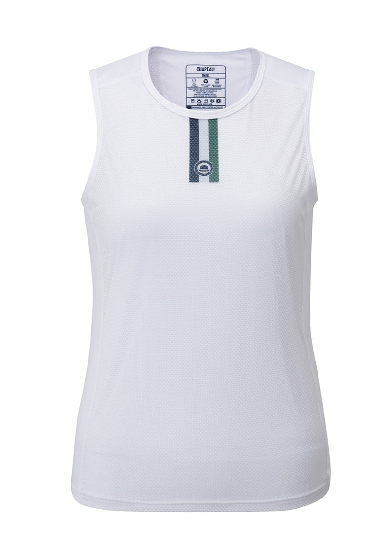 Chapeau! Ladies Mesh SL Base Layer Recycled Fabric Neck Stripe White Medium