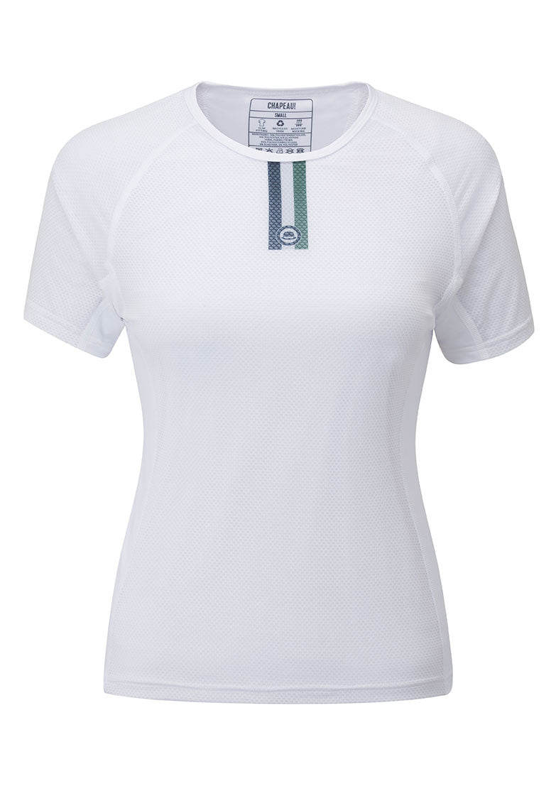 Chapeau! Ladies Mesh SS Base Layer Recycled Fabric Neck Stripe White Medium