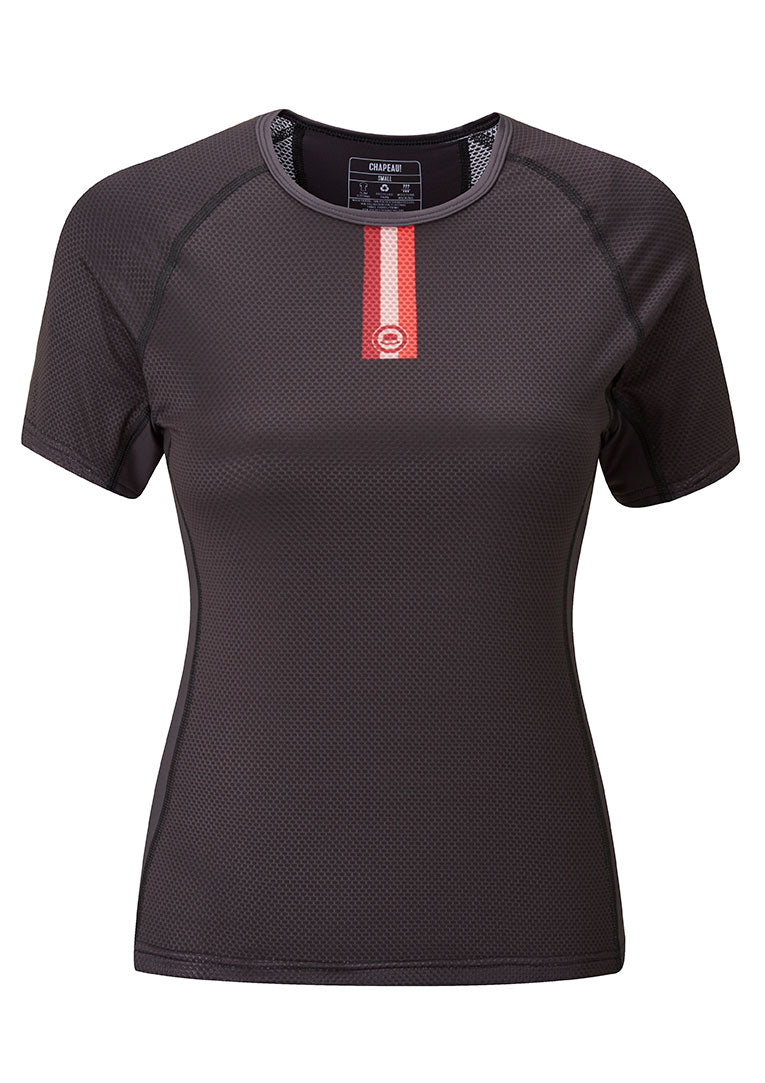 Chapeau! Ladies Mesh SS Base Layer Recycled Fabric Neck Stripe Black Small